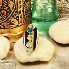 Genuine 925 Sterling Silver Turquoise Aquamarine Gemstone Adjustable Ring