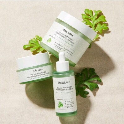 JM Solution ReLeaf Mild Acidic Wormwood Toner Pads + Beruhigende Creme + Ampu...