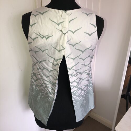 Topshop Cream Bird Print Split Back Sleeveless Cotton Top UK 10 *exc cond* Y2K - Picture 1 of 24