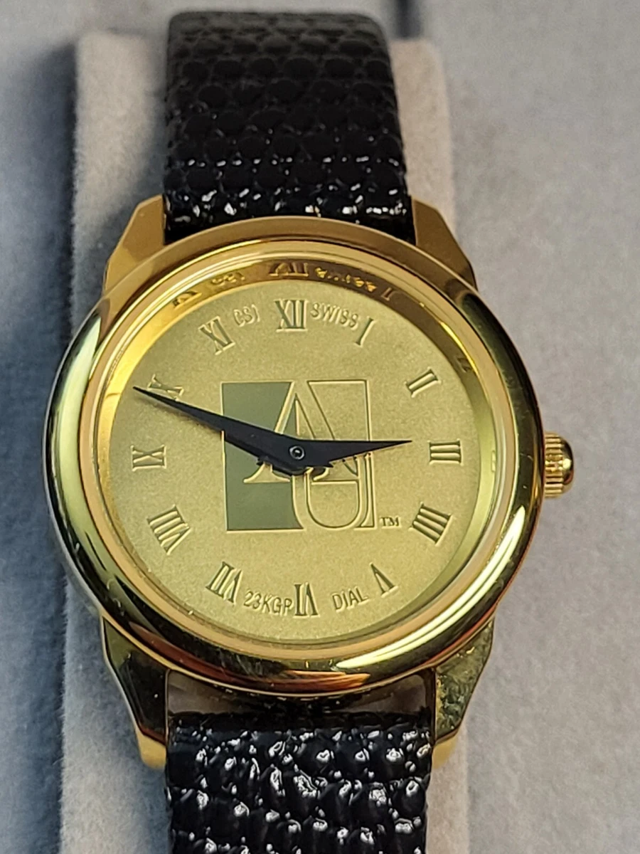 CSI Swiss Quartz Works Great 23KGP Dial Black Leather Band Watch W metal case