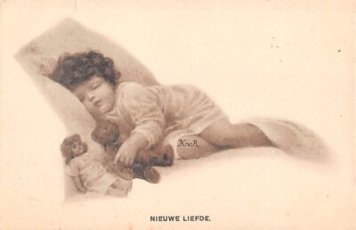 ARTIST BESSIE PEASE GUTMANN, CHILD HOLDING TEDDY BEAR, RARE DUTCH EDITION, 1910s