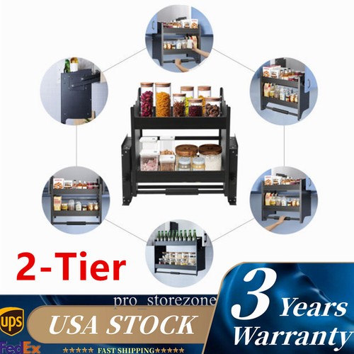 2-Tier Spice Rack Pantry Pull Down Organizer Storage Rack Kitchen Cabinet Shelf