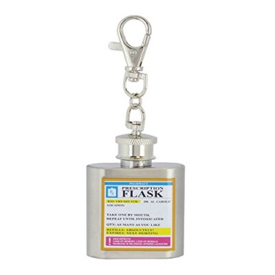 Rx Flask Keychain - 1 oz Stainless Steel Liquor Hip Flask, Funny Novelty Gag