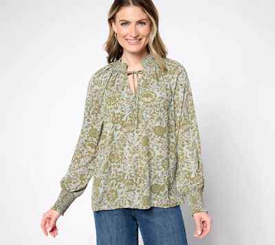 NYDJ Gemma Pleated Front Blouse-Villa Verde-XS-NWT-A681735