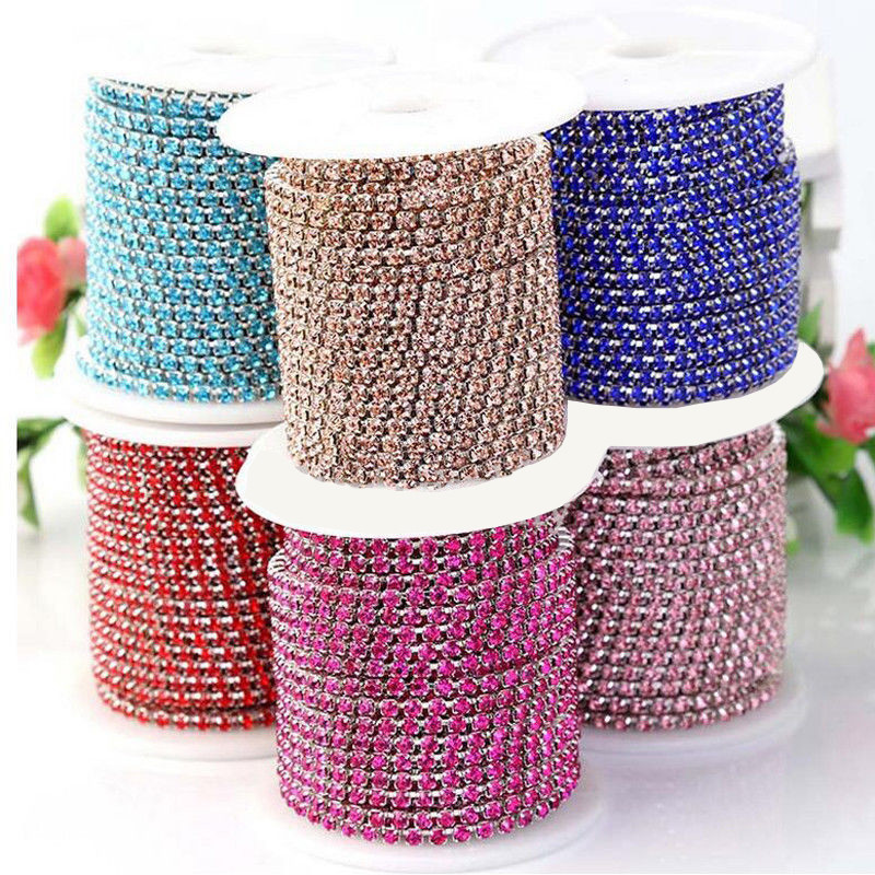 2/2.5/3mm Crystal Rhinestone Close Chain Trim Sewing Craft DIY