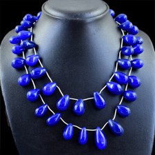 Blue Sapphire 720.00 Cts Earth Mined 2 Strand Pear Beads Necklace NK 50E77