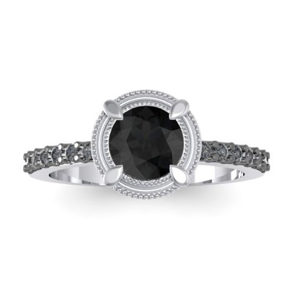 1.40 Carat Sterling Silver Black Diamond Solitaire Engagement Ring With Accents (Size 9) 4 thumbnail image