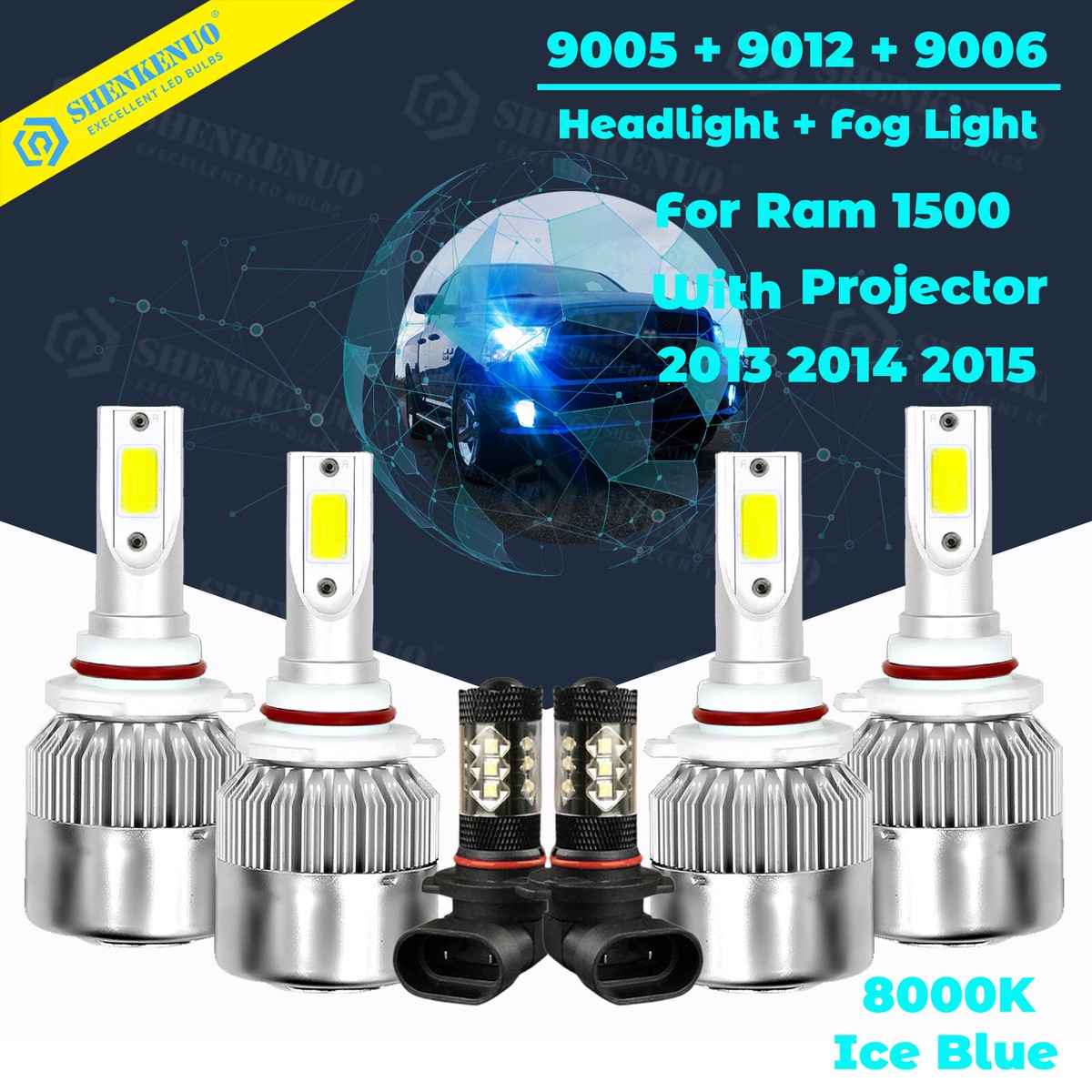 For Ram 1500 2013 2014 2015 w/Projector LED 8000K Headlight & Fog