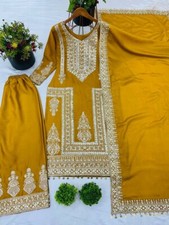 Pure Chinnon Designer Top Palazzo With Mustard Yellow Dupatta For Wedding