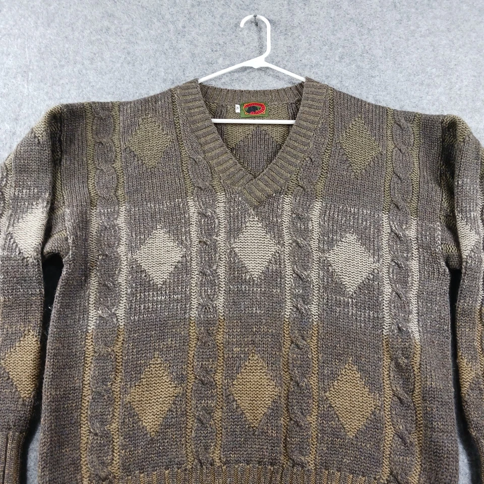 Trader Bay Sweater Mens Size XL Brown Argyle Cable Knit V Neck Grandpa Knit VTG - Image 4 of 4