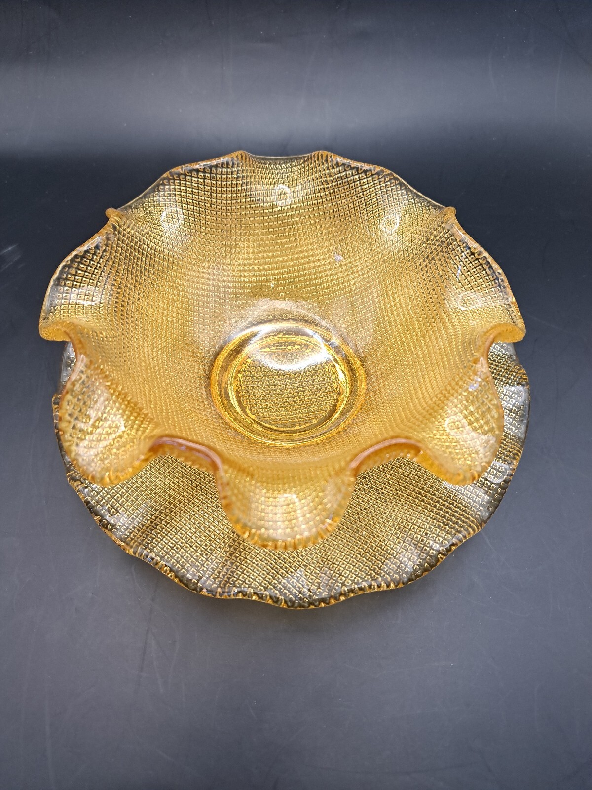 Vintage MCM Colony Glass Waffleware Amber Ice Cream Bowl and Plate 2