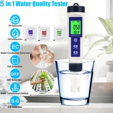 5 in 1 Digital LCD PH/TDS/EC/Temperature/Salinity Water Quality Tester Meter Pen