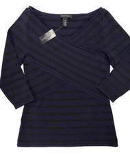 NWT WHITE HOUSE BLACK MARKET CROSSOVER STRIPE PULLOVER TOP SWEATER XS S M L XL