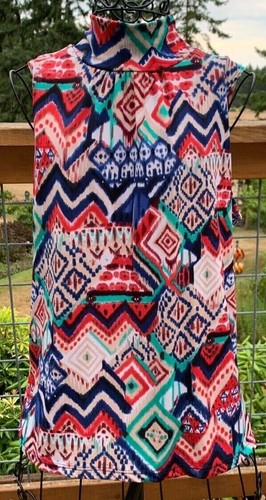 Bleeker & McDougal Ladies Large Multicolored Design Sleeveless Mock Turtleneck