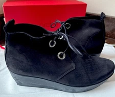 Arche Fujill Nubuck Leather Black Bootie Wedge Comfort 8.5 $599