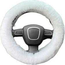 Fluffy Steering Wheel Cover for Women, Fuzzy Winter Fashion Wool Fur Soft White