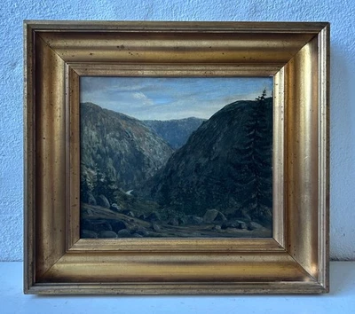 Ölbild 1852 Romantiker Christian Zeuthen Landschaft mit Bergen 19. Jahrhundert - Bild 1 von 4