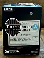 TULLY’S COFFEE FRENCH ROAST Box of 24 Coffee K-Cup Pods best by 01 Jan 2027 l👀k