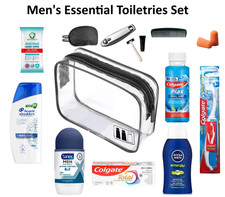 Travel Size Toiletries Set for Men with Clear Travel Bag – 14 Mini Essentials