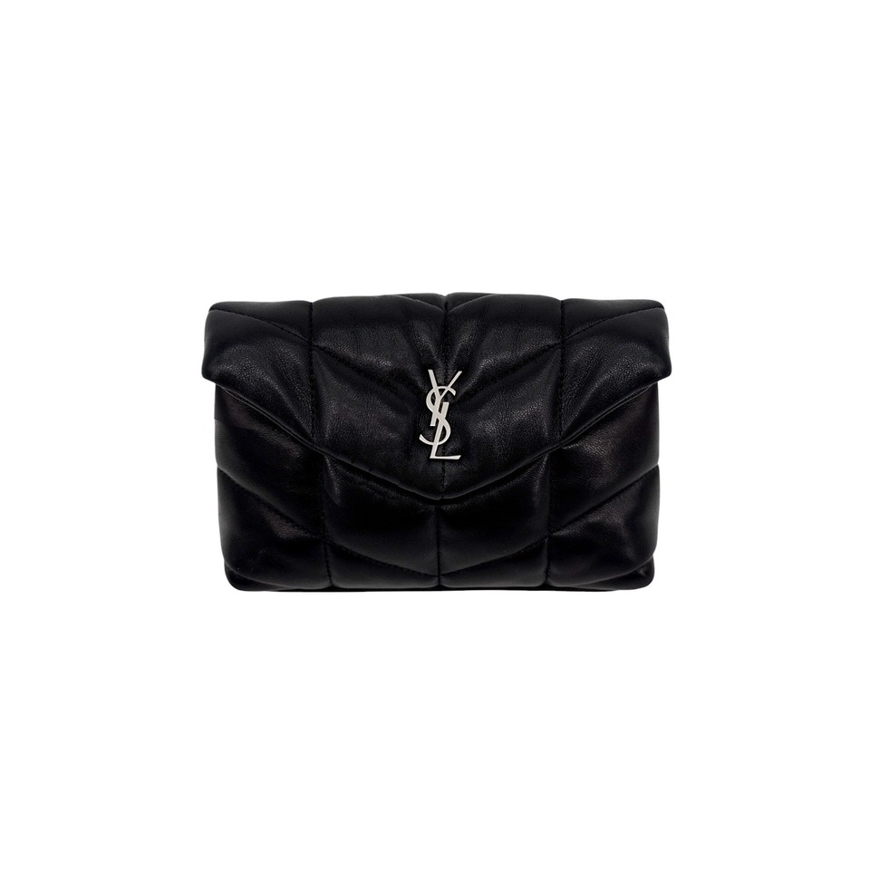 SAINT LAURENT Loulou Toy Puffer Pouch Clutch Bag in Lambskin in Black