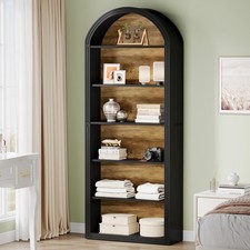 6-Tier Black Arched Bookshelf 77.16" Tall Bookcase Open Display Shelving Unit