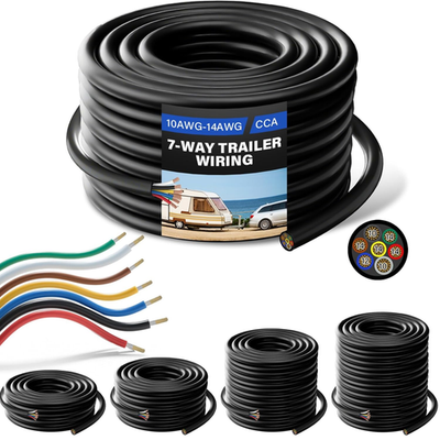 #ad #ad 50 FT 10 14 AWG 7 Way Trailer Wiring Harness Heavy Duty 7 Wire Trailer Cable CCA $109.85