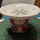 Ceramic SNOWMAN SNOWFLAKE Pedestal Serving Plate Candy Dish 6.5"H x 6" x 8" — photo 1