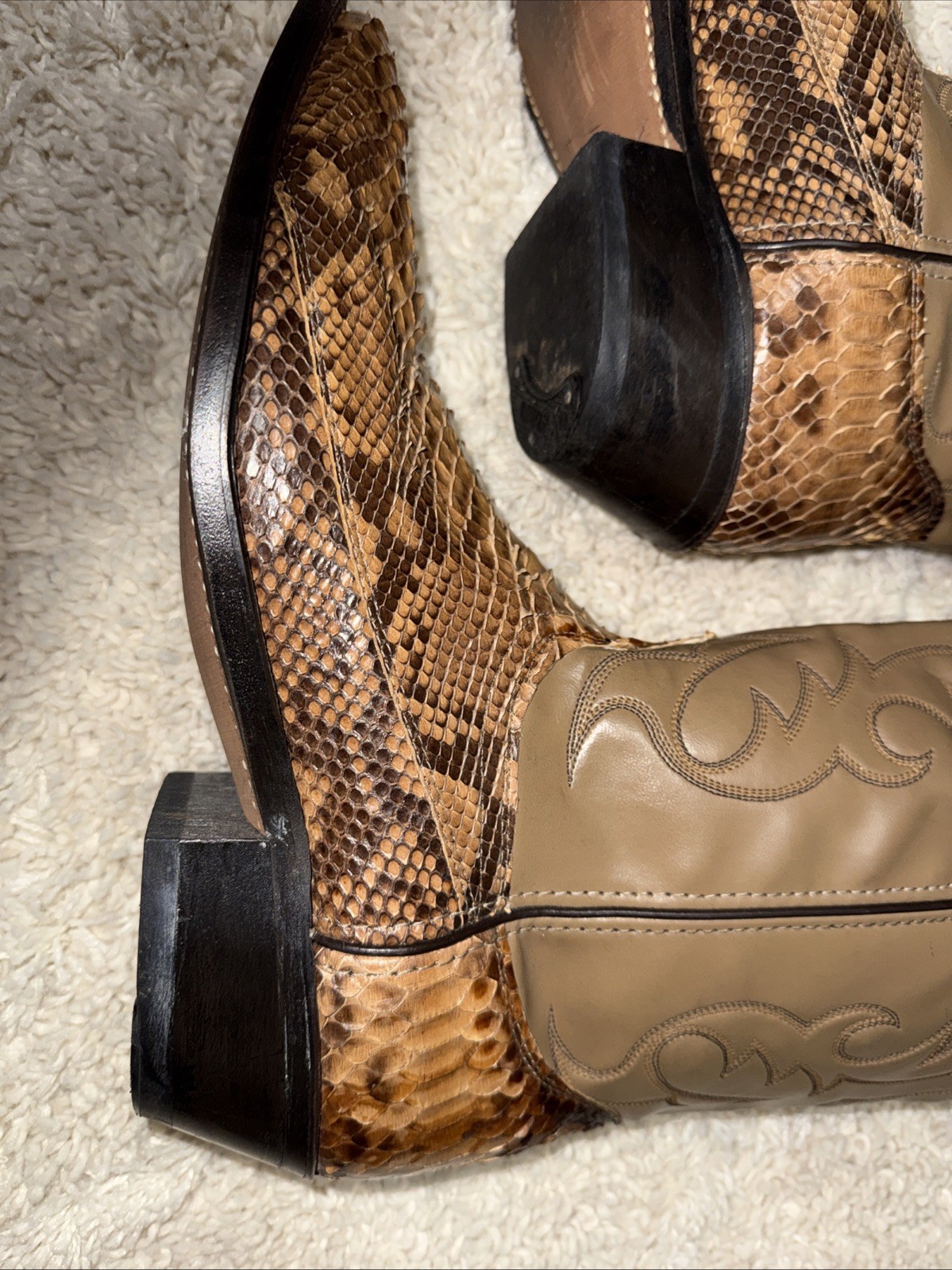 Laredo Brown Python Snakeskin Leather Western Cow… - image 5