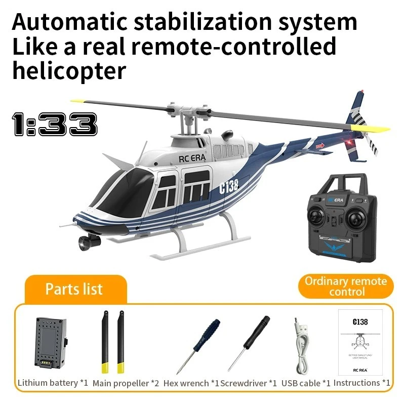 C138 RC Helicopter Bell 206 Model 1:33 Scale 2.4GHz 6-Axis Gyro Altitude Hold RT - Image 2 of 4
