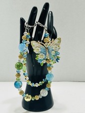 Handmade Blue Enamel Butterfly Purse Charm Bag Charm Crystal Rhinestone Keychain