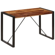 Natural Wood Table for 4 Small Dining Bar Durable Home Furniture with Metal Leg 