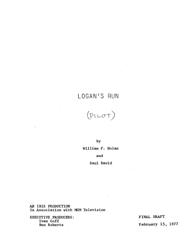 Logan's Run Pilot TV Script (1977) Gregory Harrison Heather Menzies - Reimpresión Foto 3 de 4