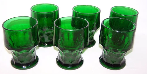 Vintage Set (6) Anchor Hocking "GEORGIAN~FOREST GREEN" TUMBLER GLASSES 4" Tall