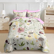 7 Pcs Comforter Set Queen Size, Flower Summer Spring Bedding Set for Kids and