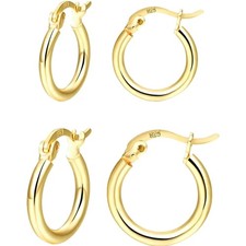 14K Gold Plated Hoop Earrings Set, 4 Pairs Small Hoops 13mm 15mm 20mm 25mm