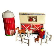 1967 Fisher Price Barn Little People Play Family Farm Tractor Animals