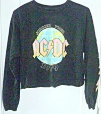 AC DC Summer Tour 1979 Black Cropped Long Sleeve T Shirt Size L