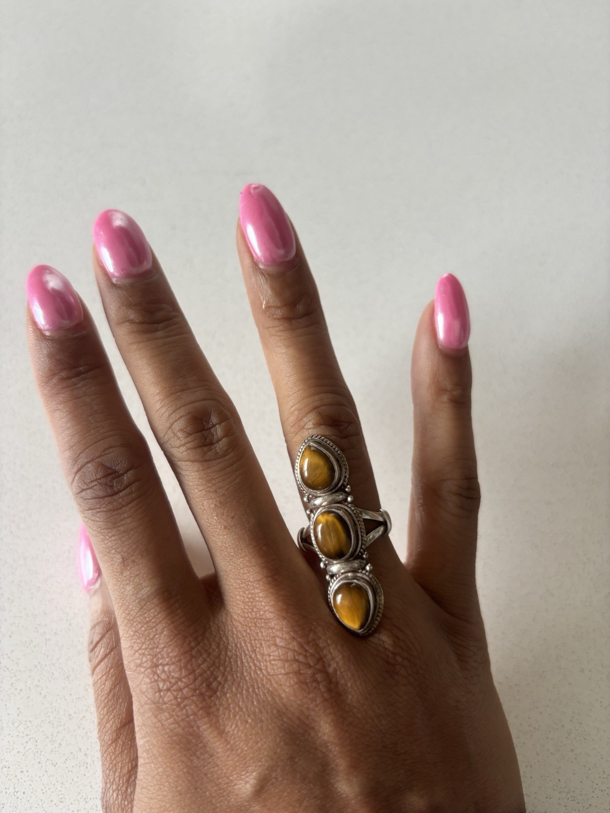 Sterling Silver Statement Ring with Three Pear Ti… - image 1