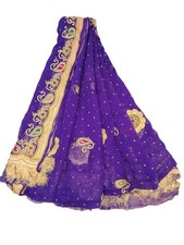 Purple Chiffon Dupatta Golden Thread Embroidery, Indian Wedding Scarf LD7256