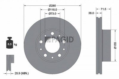 2x Bremsscheibe PAGID 55861NC für OPEL MOVANO U9 BlueHDi 120 140 180 FIAT DUCATO