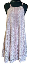 Ambiance Women’s Dusty Pink Shift Lace Overlay Halter-Style Midi Dress Size M