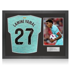 Lamine Yamal Signed Barcelona 2023-24 Third Football Jersey. Icon Frame