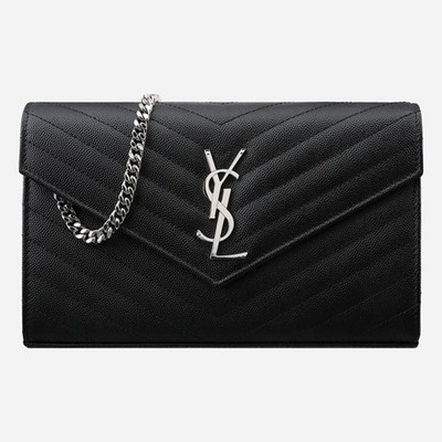 Saint Laurent Monogram Ketten Schultertasche Silber Schwarz 377828 145898692
