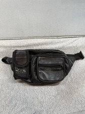 Vintage 90s Streetwear Leather Festival Fanny Pack Belted Waist Bag Black