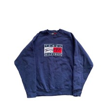 1990s Tommy Hilfiger Vintage 90s Navy Embroidered Flag Logo Sweatshirt Mens XL