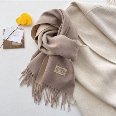 Reversible Cashmere Feel Shawl Wrap Scarf Beige Brown Oversized Blanket 73inch