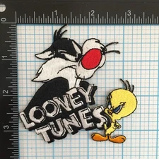 VINTAGE LOONEY TUNES SYLVESTER TWEETY 3.5" IRON ON PATCH A1
