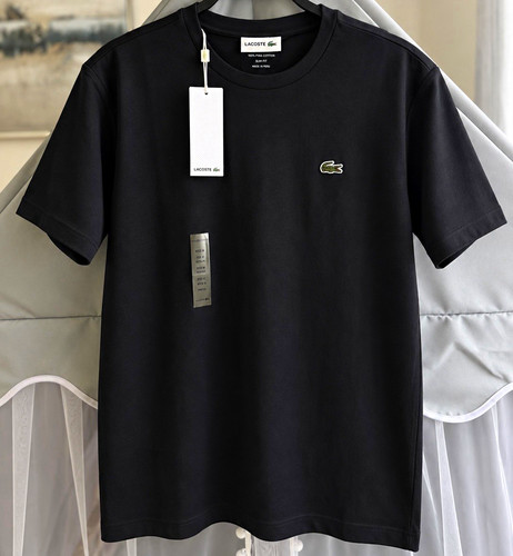 Lacoste Men's Black Slim Fit Cotton Jersey Crew Neck Short Sleeve Logo Tee XL