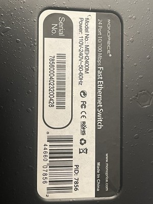 Monoprice MEH24OOM  24-Port 10/100 Mbps Fast Ethernet Switch, Rack Mountable