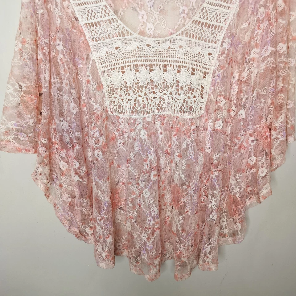 Blusa Top American Rag Cie Floral Encaje 2X Para Mujer Rosa Caprichosa Hada Boho Foto 2 de 4